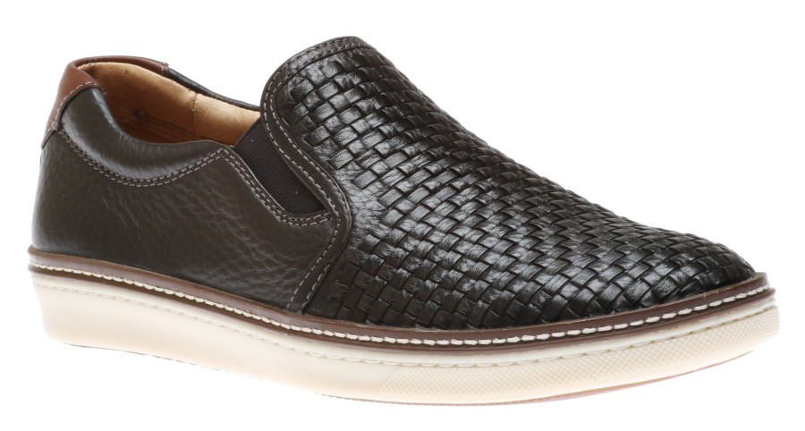 Men Johnston & Murphy | Mcguffey Woven Black Leather Slip-On Sneaker