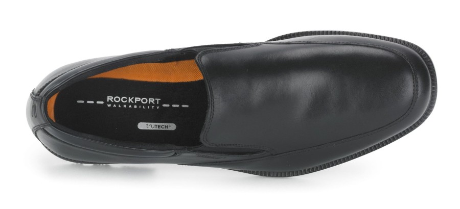 Men Rockport | Essential Details Black Leather Waterproof Slip-On Dress Shoe