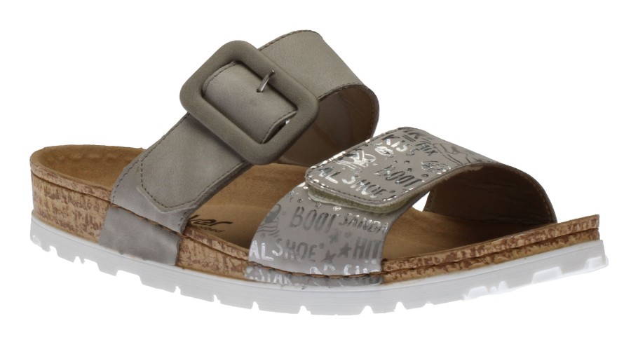 Women Rieker | 2 Velcro Slide Grey