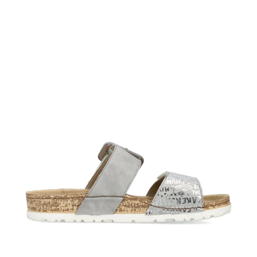 Women Rieker | 2 Velcro Slide Grey