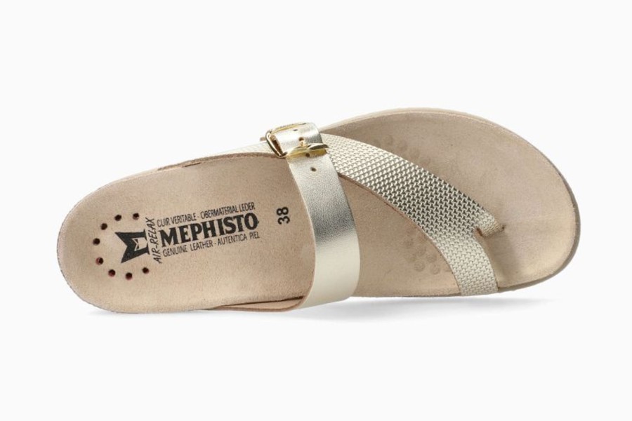 Women Mephisto | Helen Mix Gold Flash Leather Thong Sandal