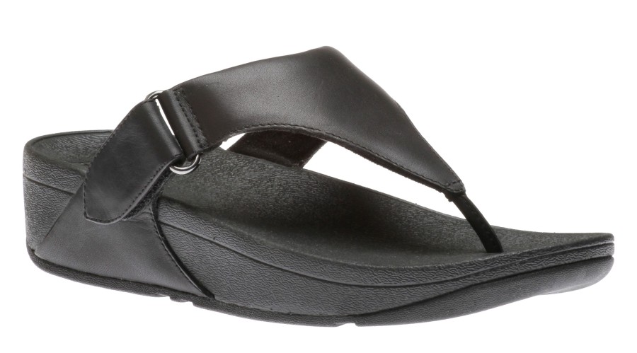 Women Fit Flop | Sarna Black Leather Thong Sandal