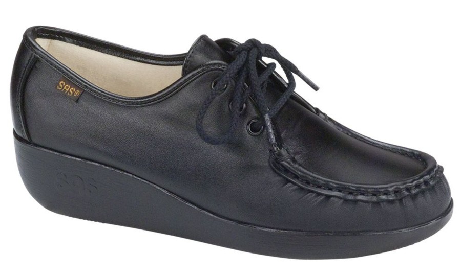 Women SAS Shoes | Bounce Black Leather Lace-Up Mocassin