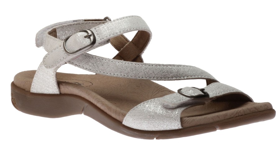 Women Taos | Beauty White Metallic Leather Slingback Sandal