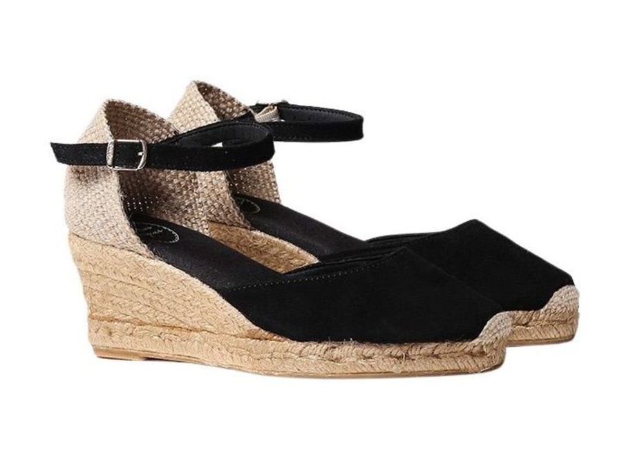 Women Toni Pons | Lloret Black Suede Espadrille Wedge Sandal