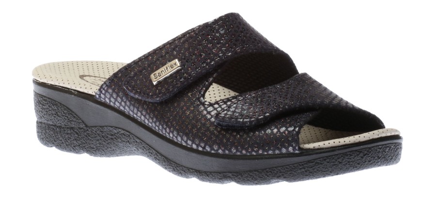 Women Lady Diana | Slide 2 Blue Double Strap Slide Wedge Sandal