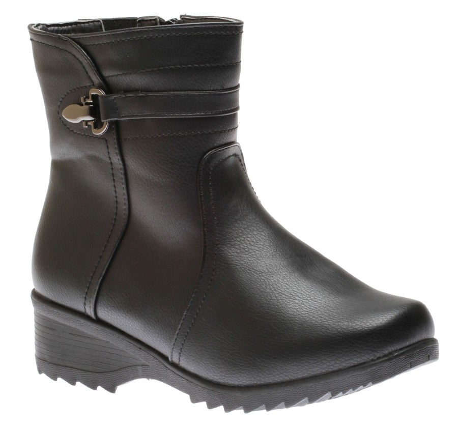 Women Shoe Tech | Side Zipper Ice Grip Black Vegan Leather Winter Boot