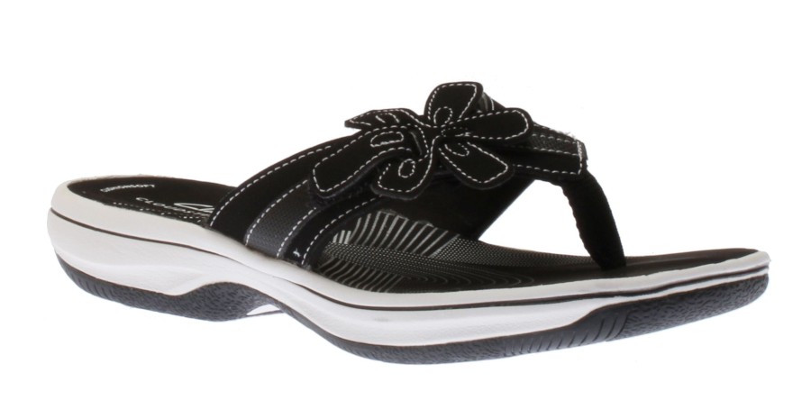 Women Clarks | Brinkley Flora Black White Thong Sandal