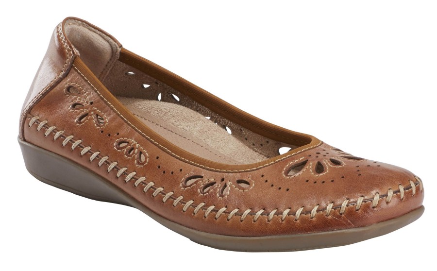 Women Earth | Alder Azza Sand Brown Perforated Leather Ballet Flat