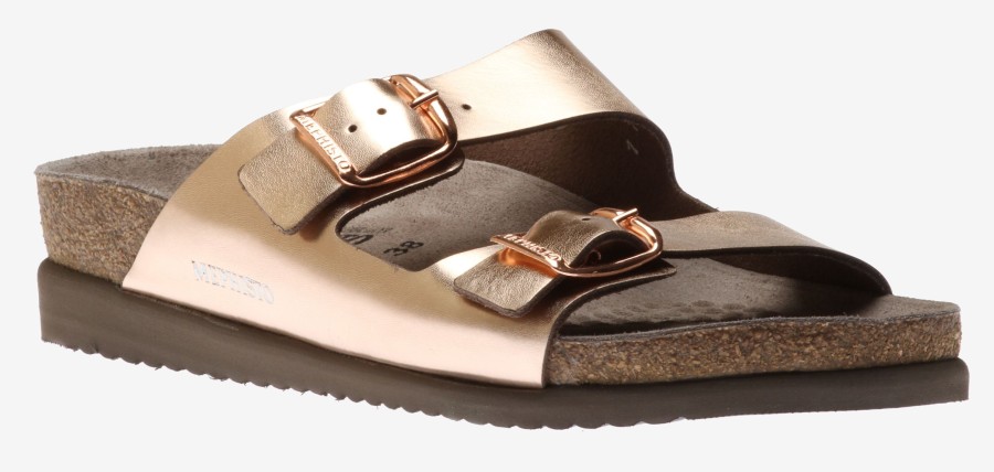 Women Mephisto | Harmony Pink Metallic Leather Slide Sandal