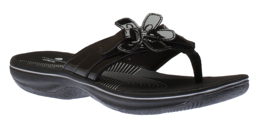 Women Clarks | Brinkley Flora Black Patent Thong Sandal