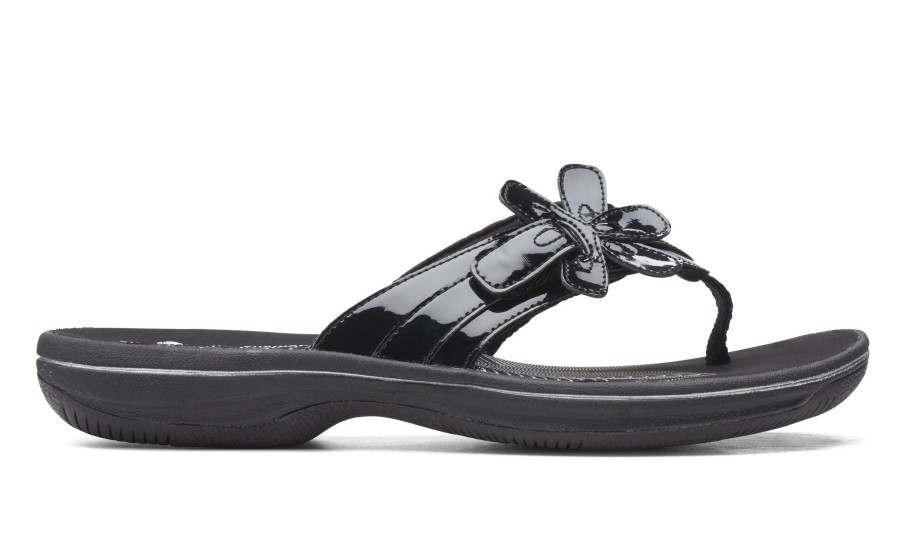 Women Clarks | Brinkley Flora Black Patent Thong Sandal