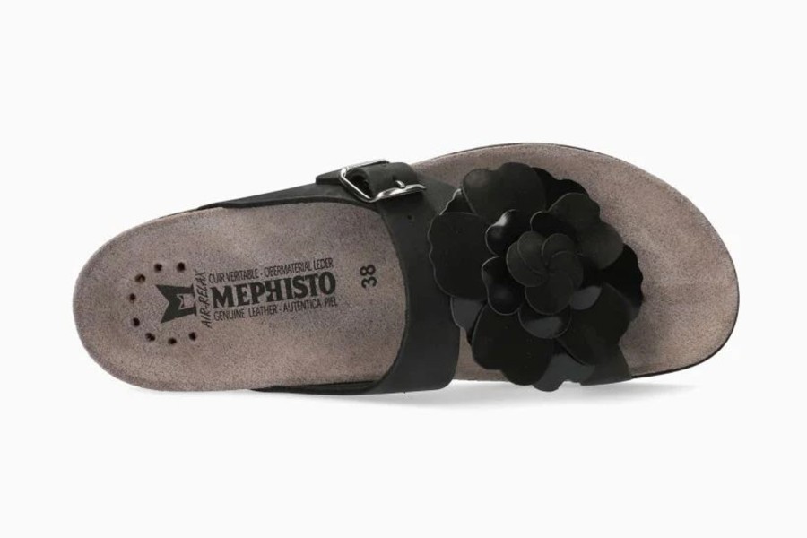 Women Mephisto | Helen Flower Black Thong Sandal