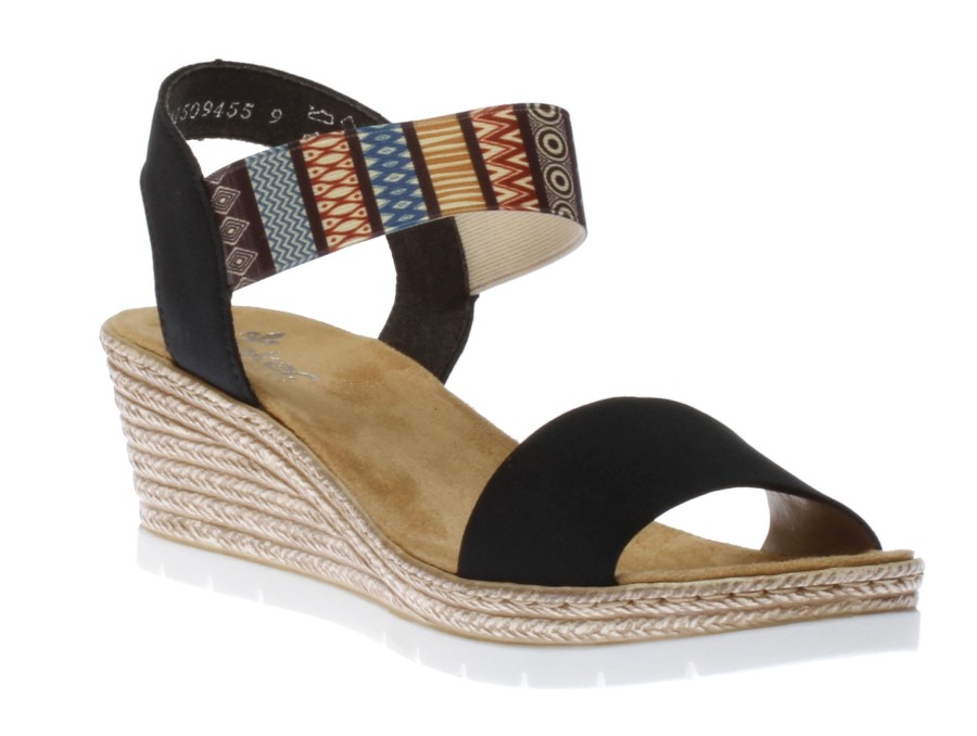 Women Rieker | Namur Blue Print Wedge Sandal