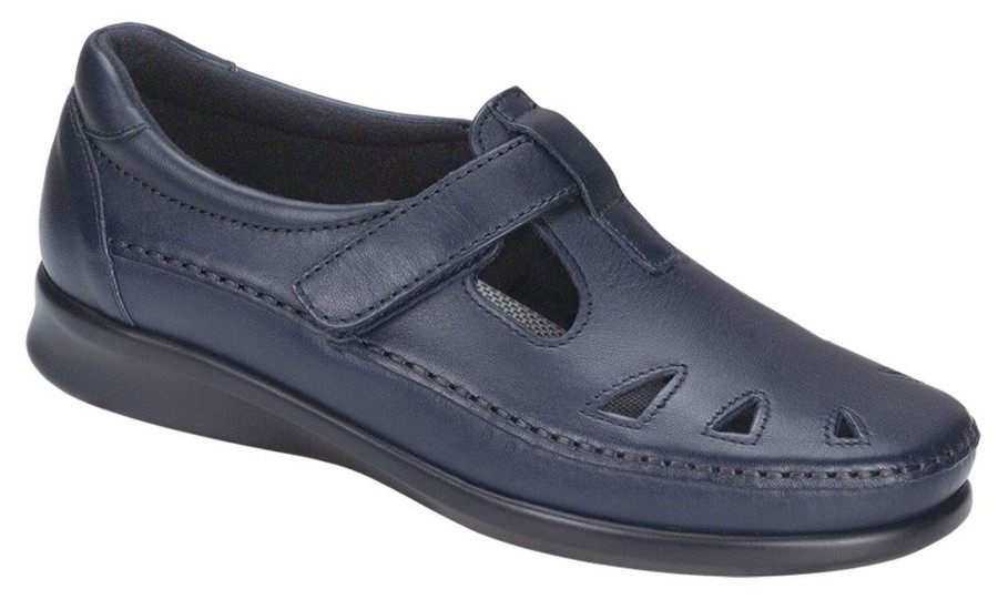 Women SAS Shoes | Roamer Navy Leather Slip-On Loafer