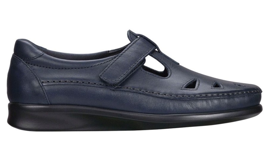 Women SAS Shoes | Roamer Navy Leather Slip-On Loafer