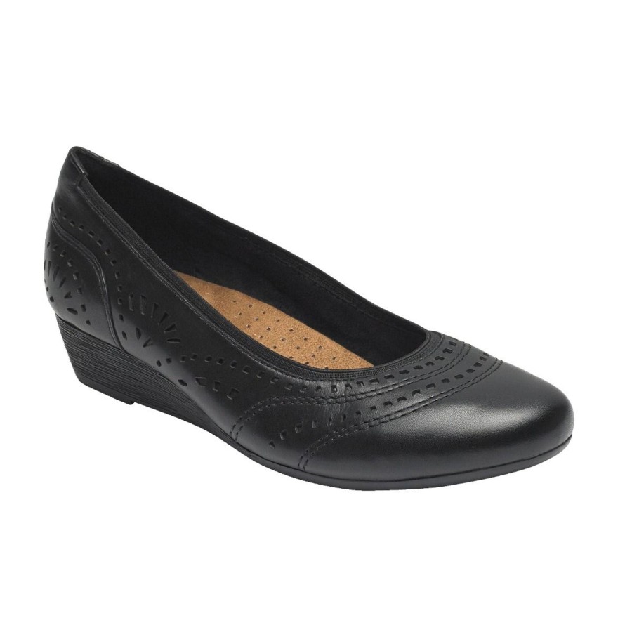 Women Rockport | Judson Black Perforated Leather Wedge Pump