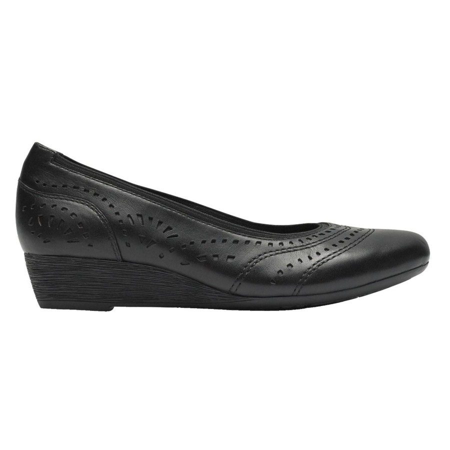 Women Rockport | Judson Black Perforated Leather Wedge Pump