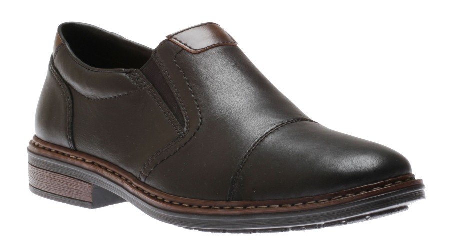 Men Rieker | Lugano Black Leather Cap Toe Slip-On Dress Shoe