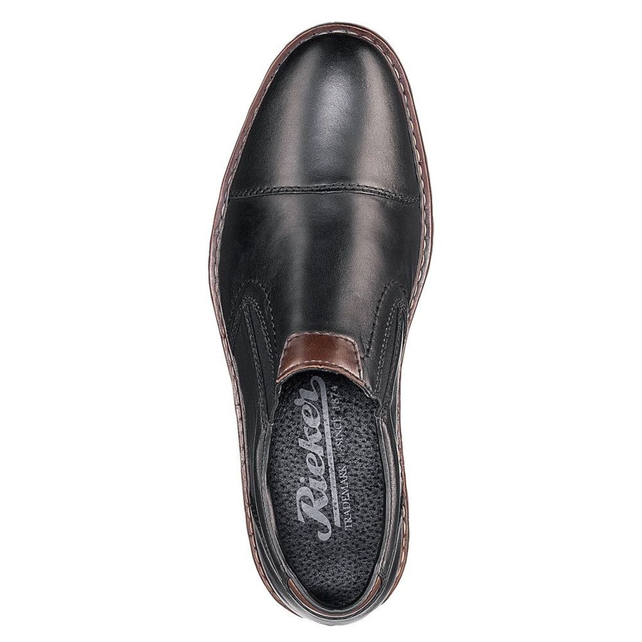 Men Rieker | Lugano Black Leather Cap Toe Slip-On Dress Shoe