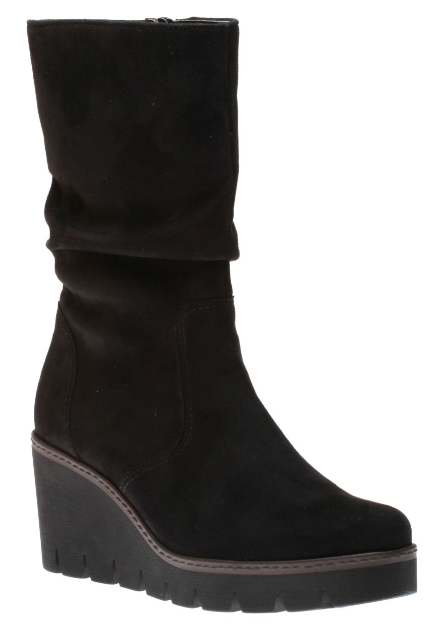 Women Gabor | 34.781.40 Black Wedge Slouch Mid-Calf Boot