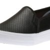 Women Keds | Double Decker Black Perforated Leather Slip-On Sneaker